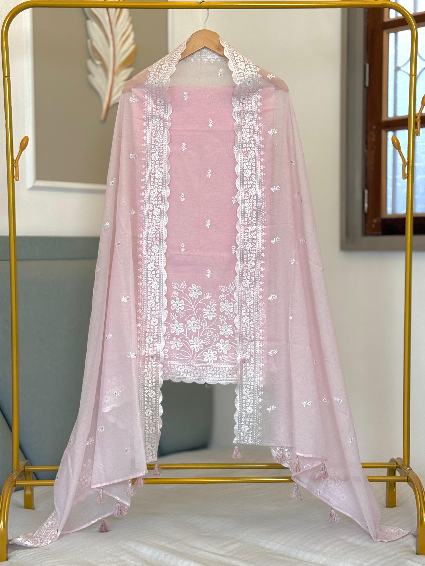 Pure Banarasi Chanderi Silk Embroidery Work Unstitched Suit.