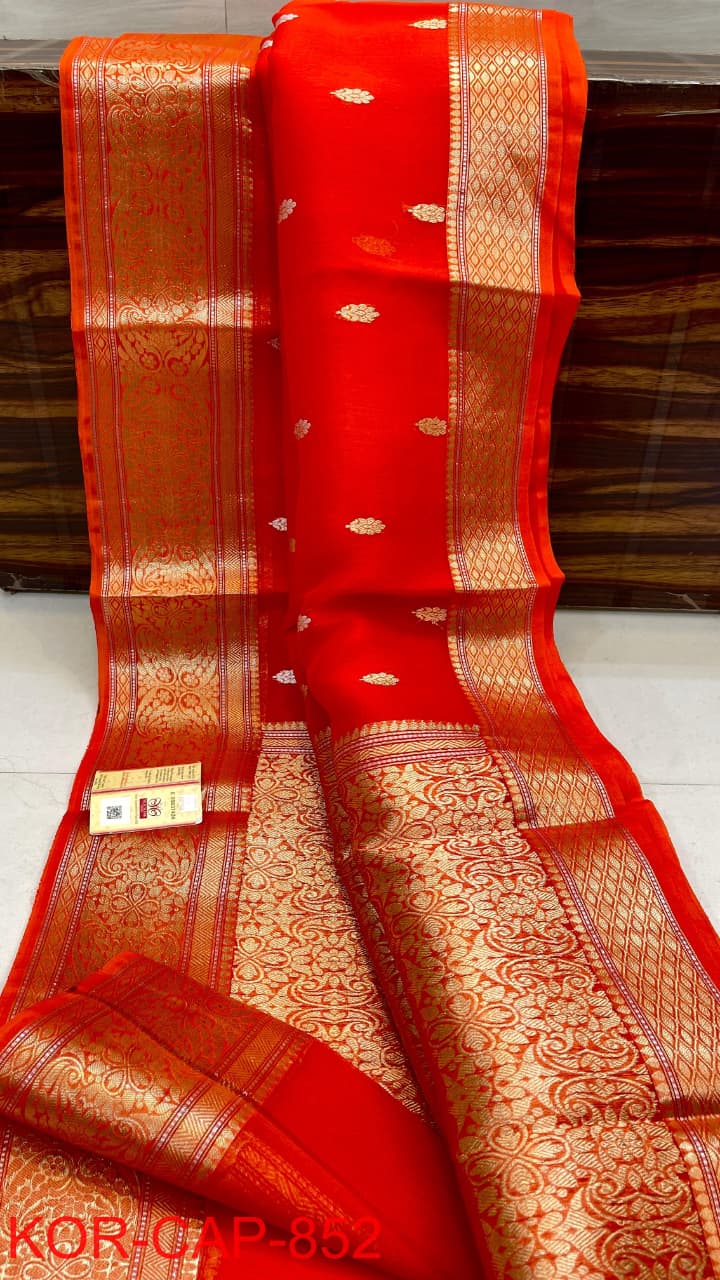 Pure Banarasi Handloom Kora Organza Silk Saree.