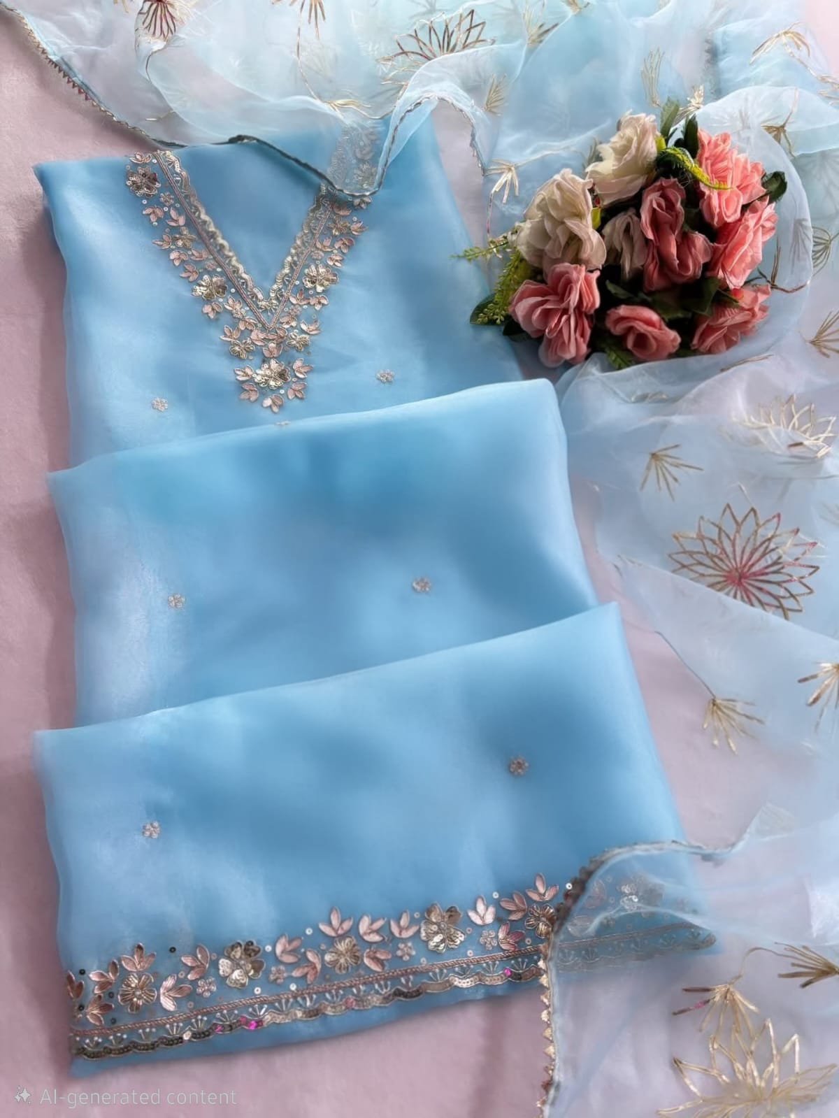 Pure Organza Hand Work Unstitched Suit.