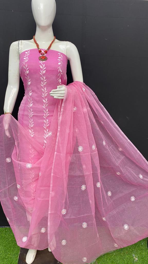 Pure Kota Doria Unstitched suit.