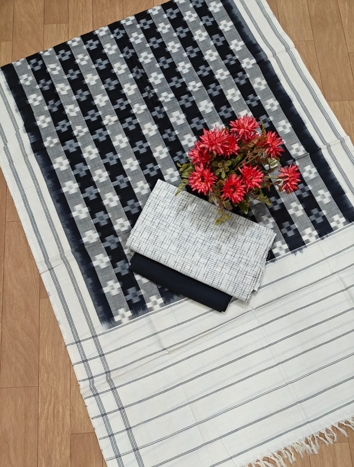 Beautiful Pure Cotton Double Ikkat Unstitched Suit.