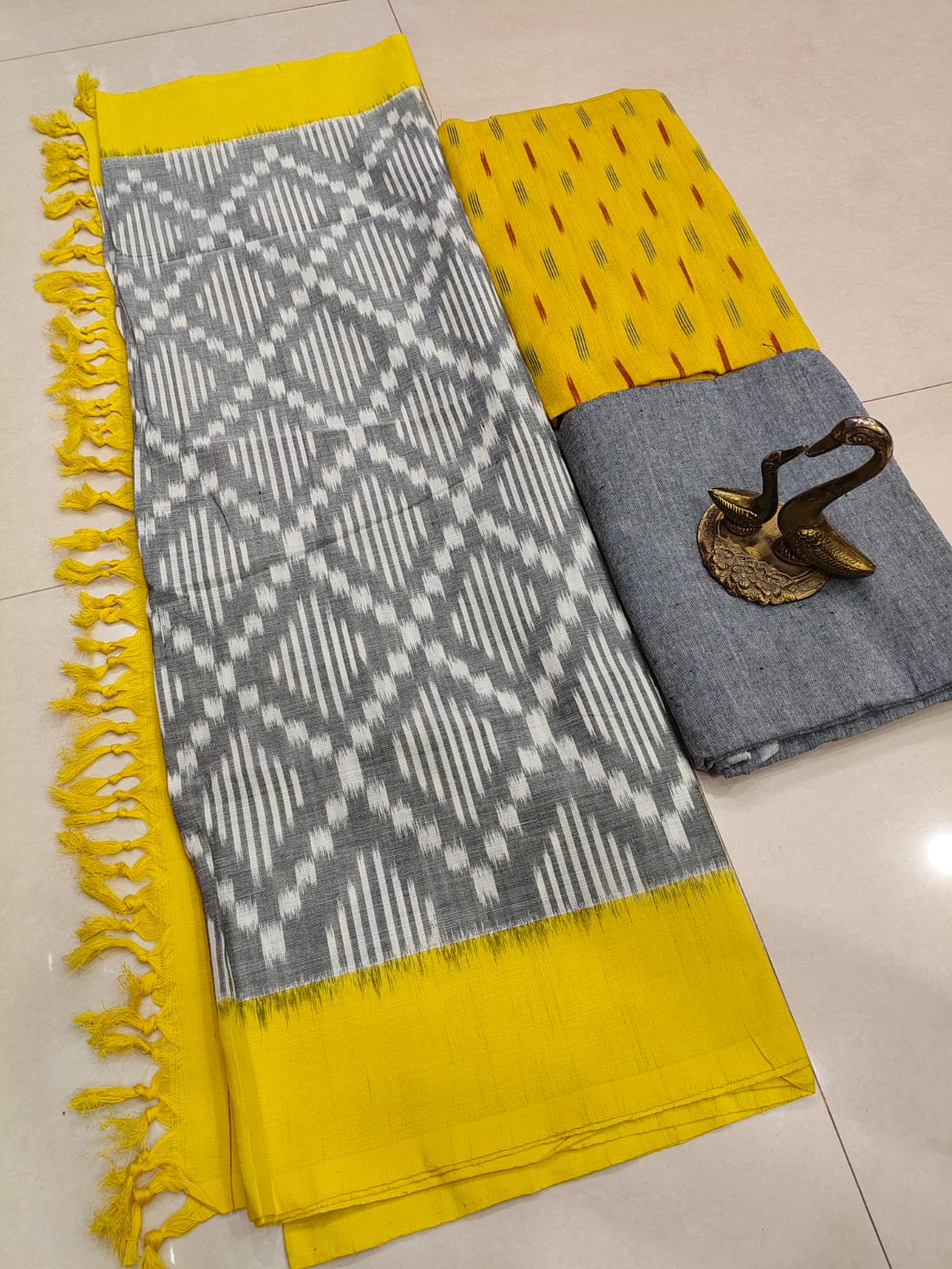 Beautiful Pure Cotton Double Ikkat Unstitched Suit.