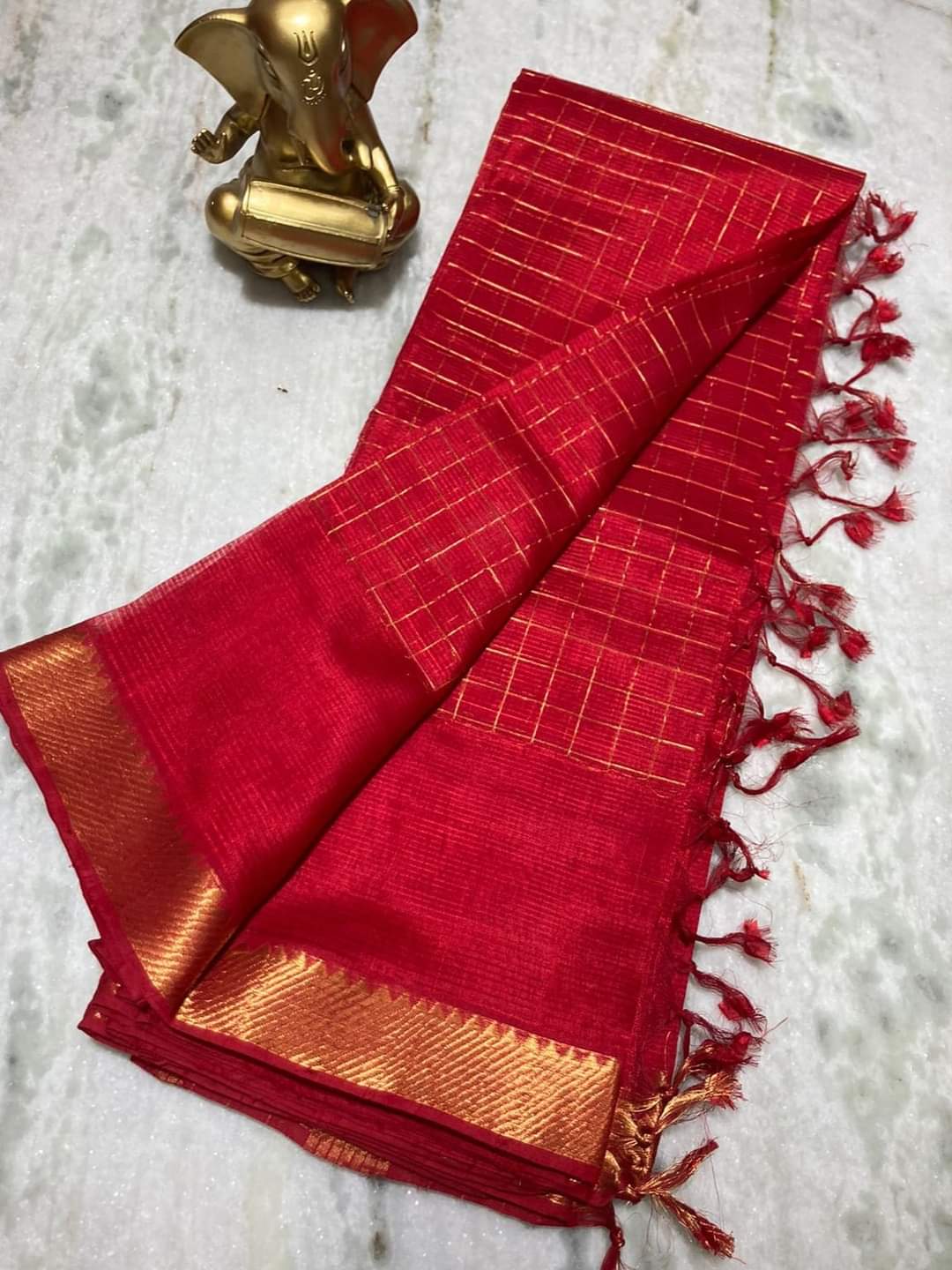 Pure Cotton Silk Mangalagiri Saree With Running Blouse .