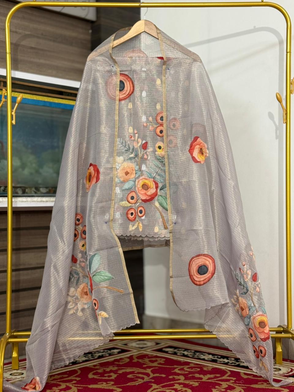 Banarasi Tissue Silk Appliqué work Unstitched Suit