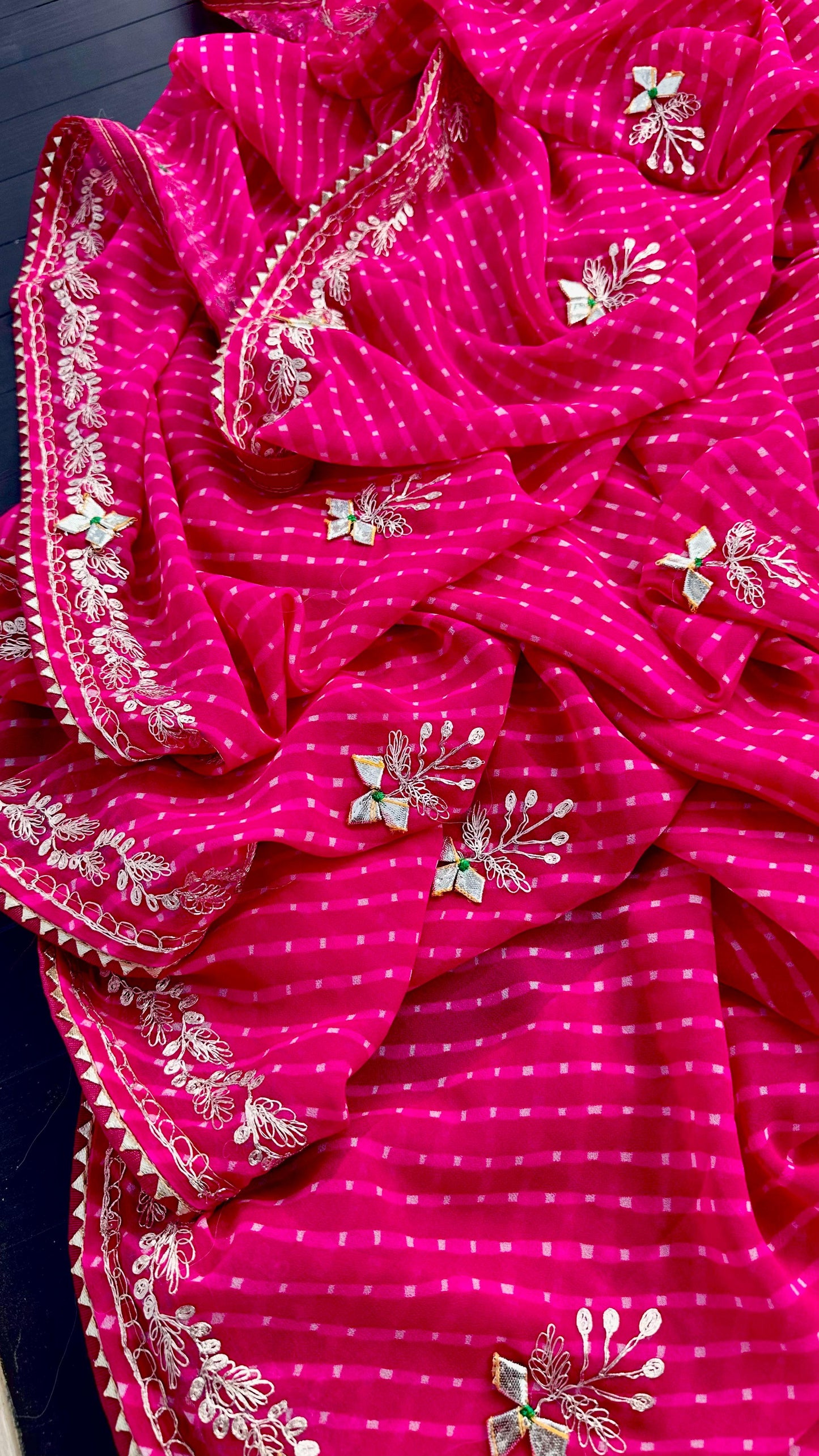 60grm Georgette Leheriya Hand Work Gota Patti Saree