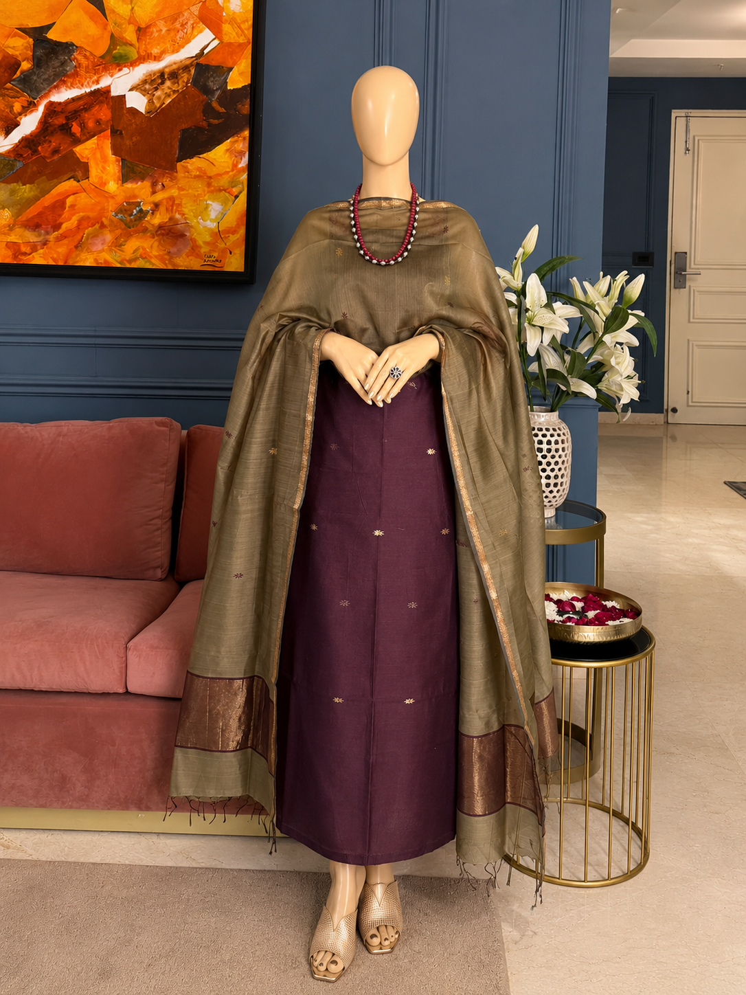 Pure Maheswari Silk Cotton Handwoven Unstitch Suit.