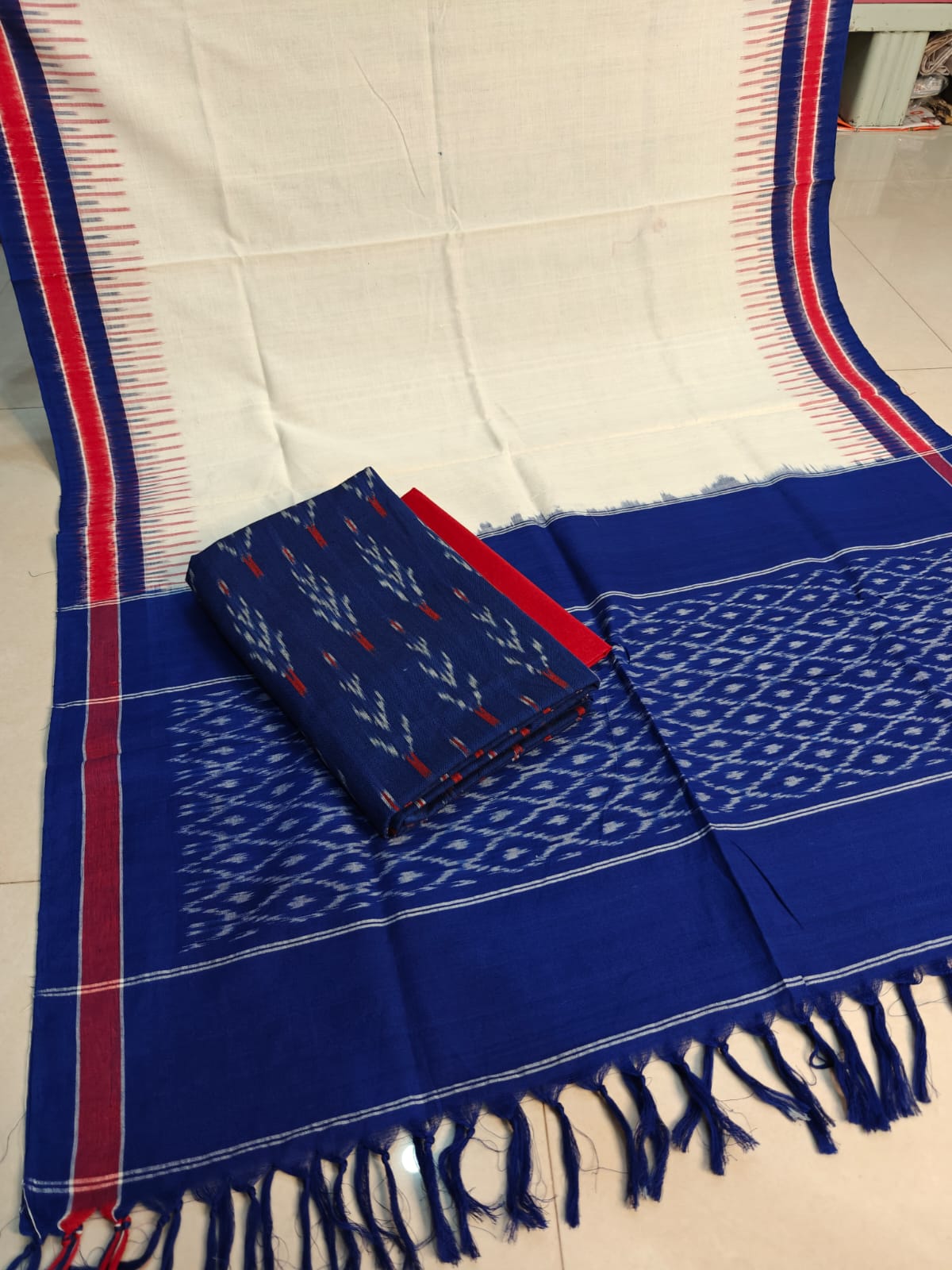Pure Cotton Double Ikkat Unstitched Suit.