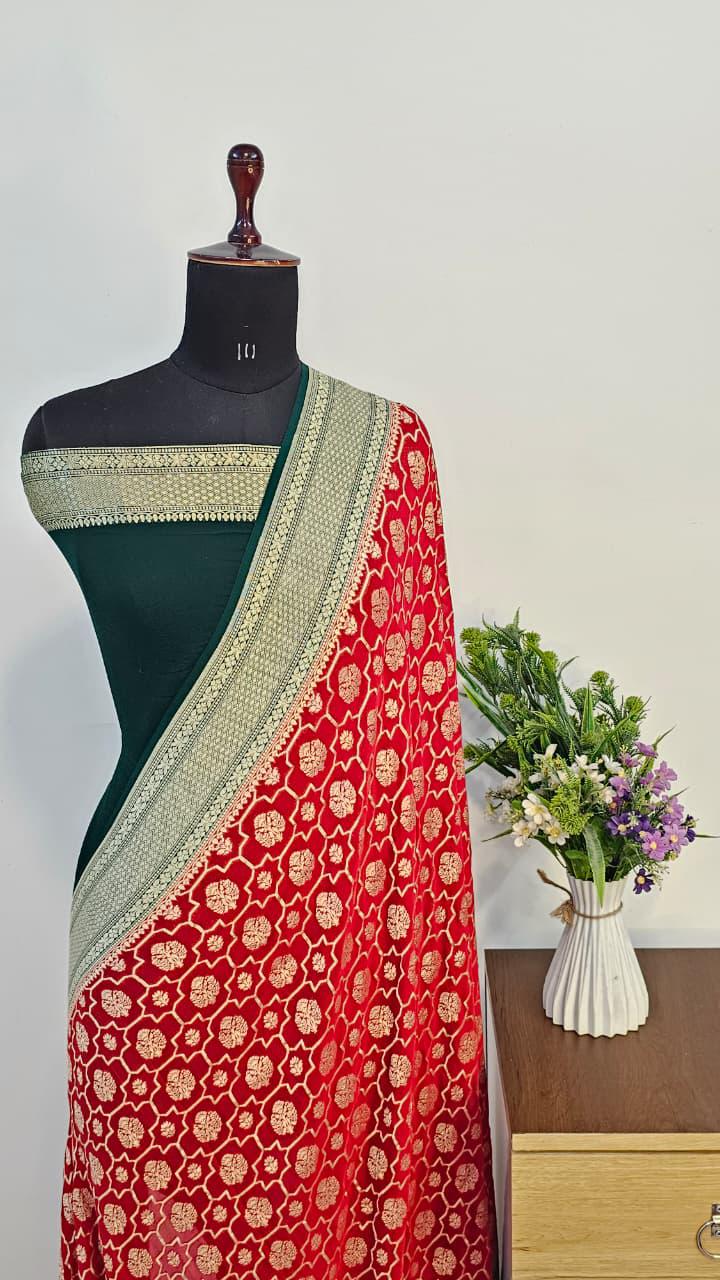 Pure Handloom Khaddi Georgette Saree Zari Work.