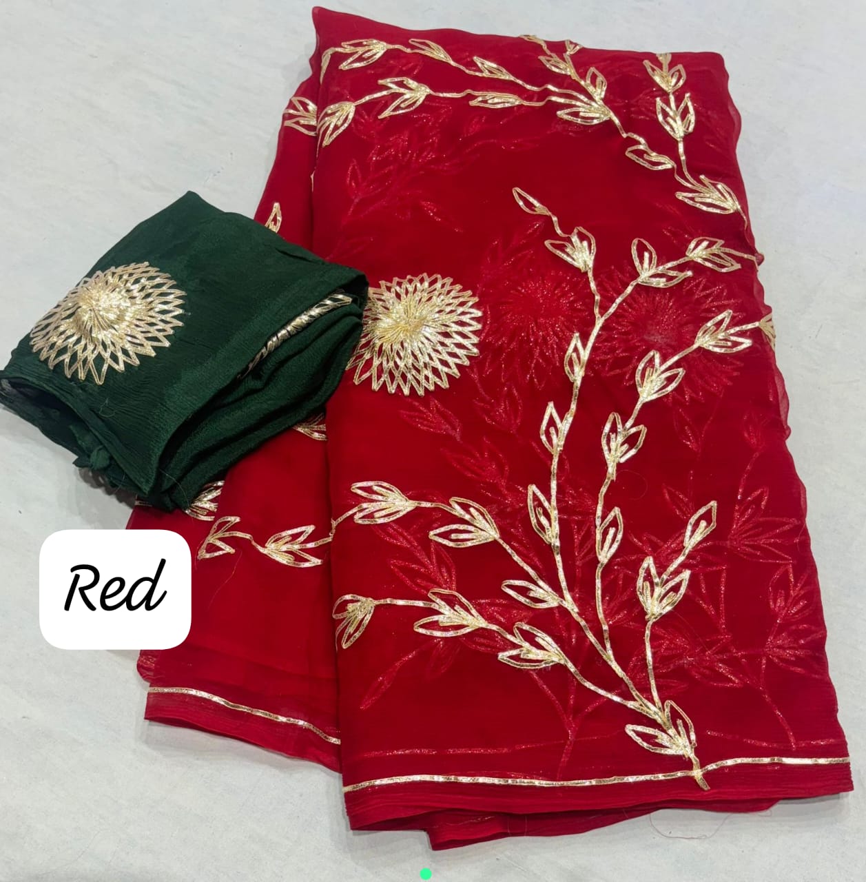 Pure Diamond Chiffon Gota Work Saree With Running Work Blouse.