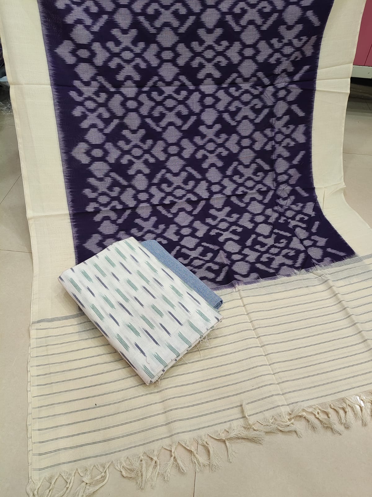 Pure Double Ikkat Cotton Unstitched Suit.