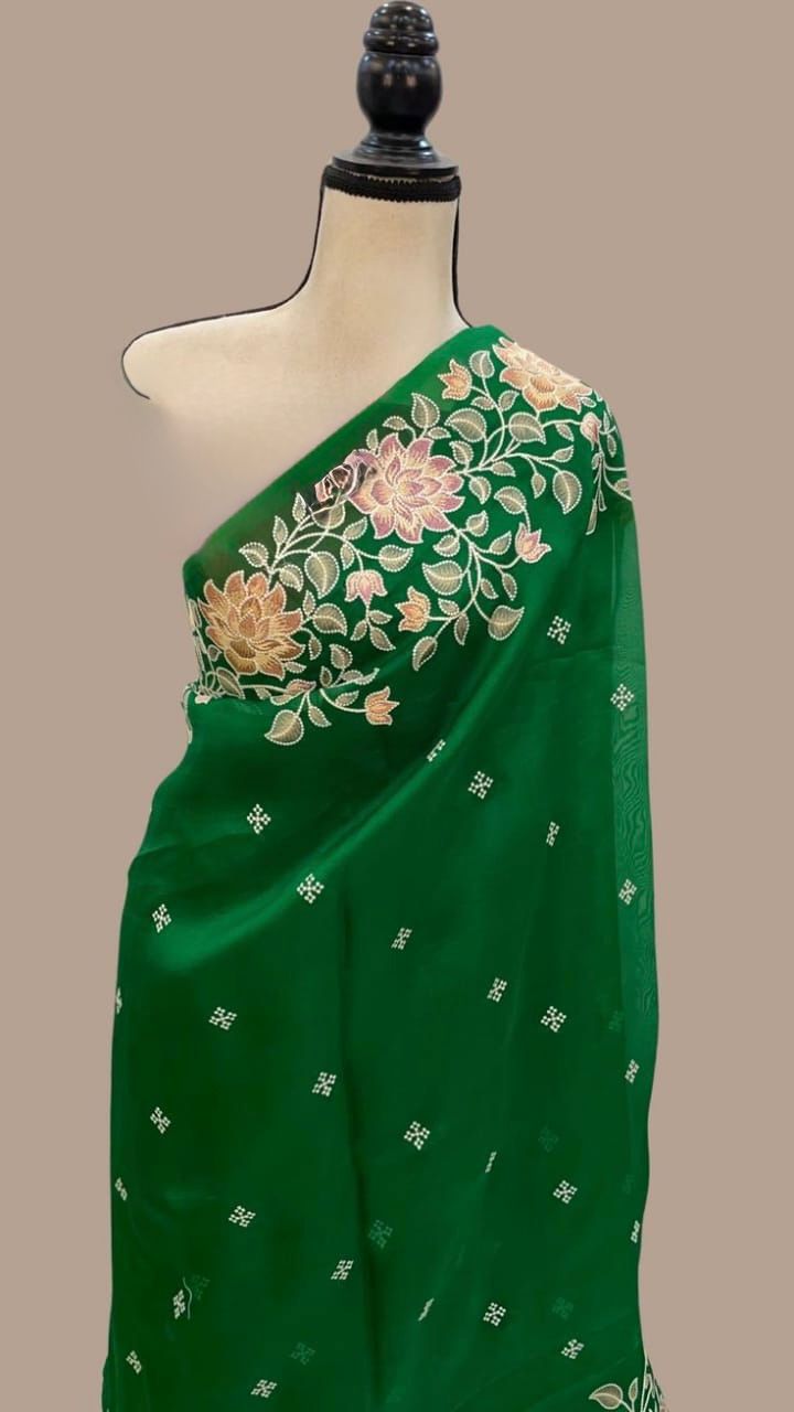 Banarasi Kora Organza Silk Embroidery Work Saree