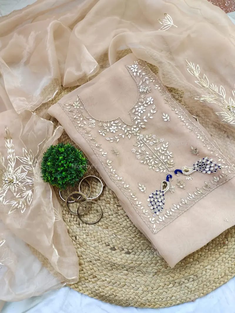 Pure Organza Hand Work Unstitched Suit.