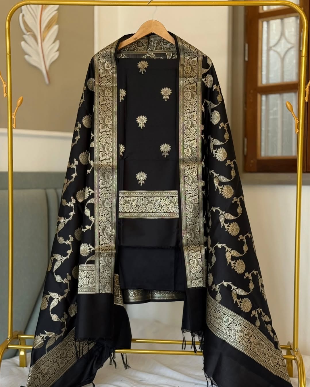 Banarasi Zari Work Unstitched Suit with Dupatta.