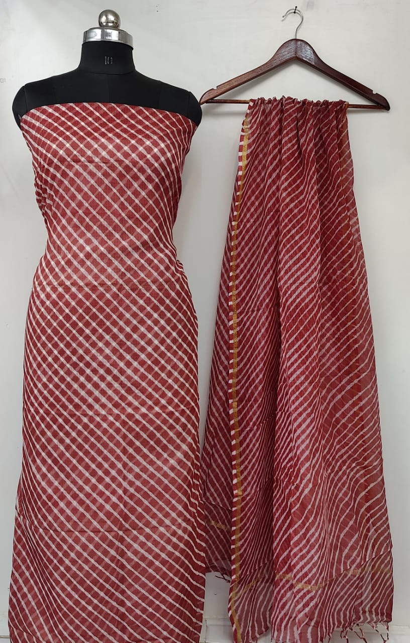 Pure Kota Doriya Leheriya Printed Unstitched Suits