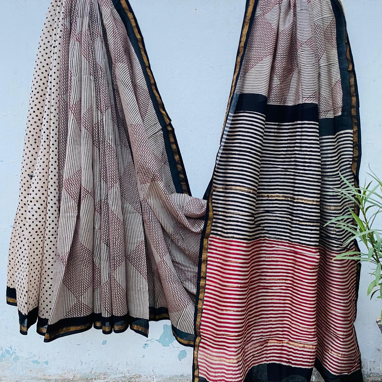 Pure Chanderi Silk Hand-block Printed Saree.