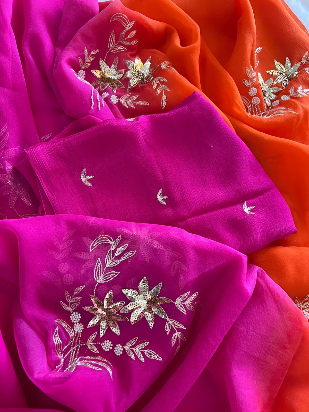 Pure Diamond Chiffon Beautiful Hand Work Saree