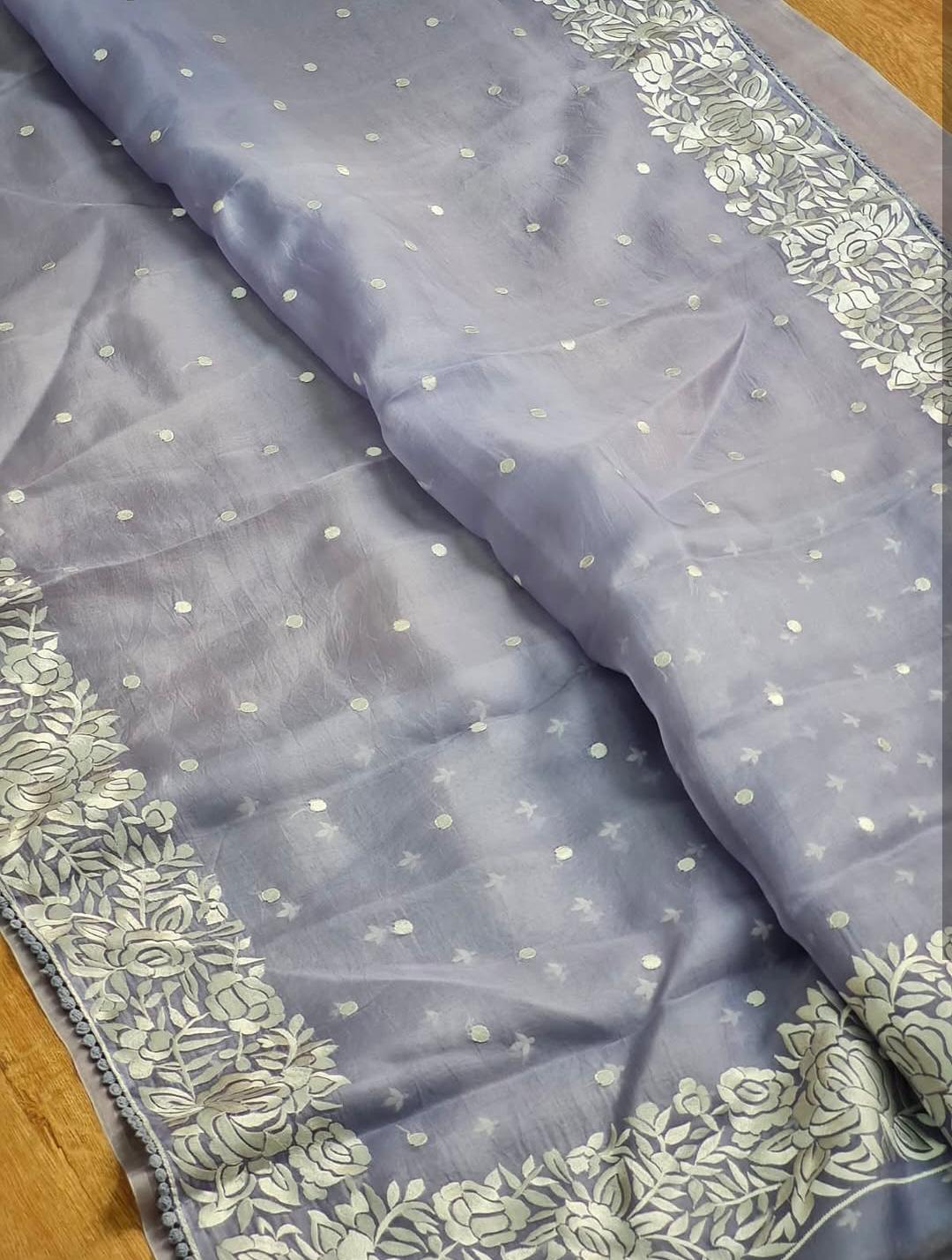 Banarasi Soft Kora Organza Embroidery Work Saree.