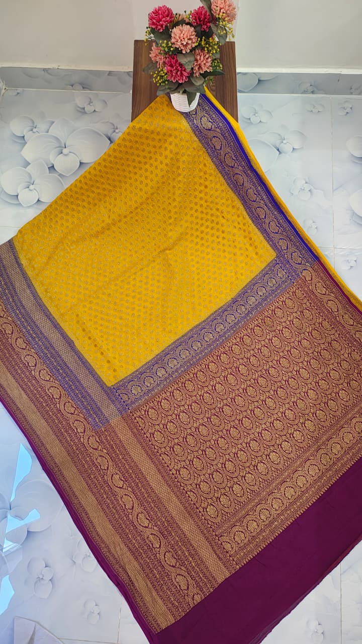 Pure Handloom Khaddi Georgette Saree Zari Work.