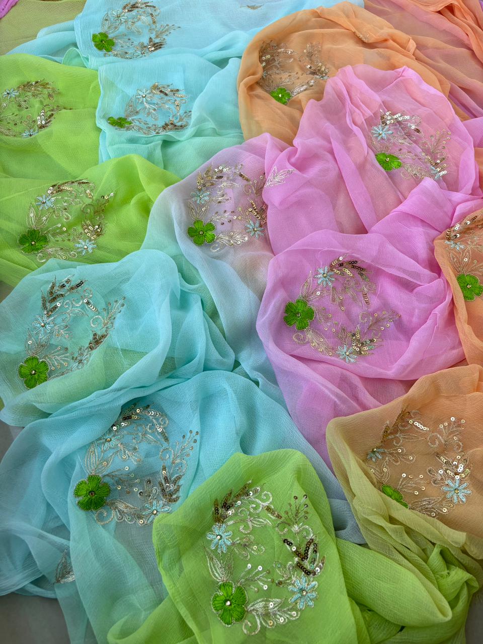 Pure Diamond Chiffon Ksb Work Butta Saree With Blouse.