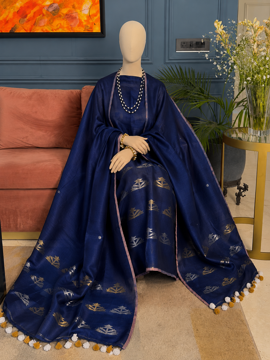 Pure Linen Jamdani Unstitch Suit.