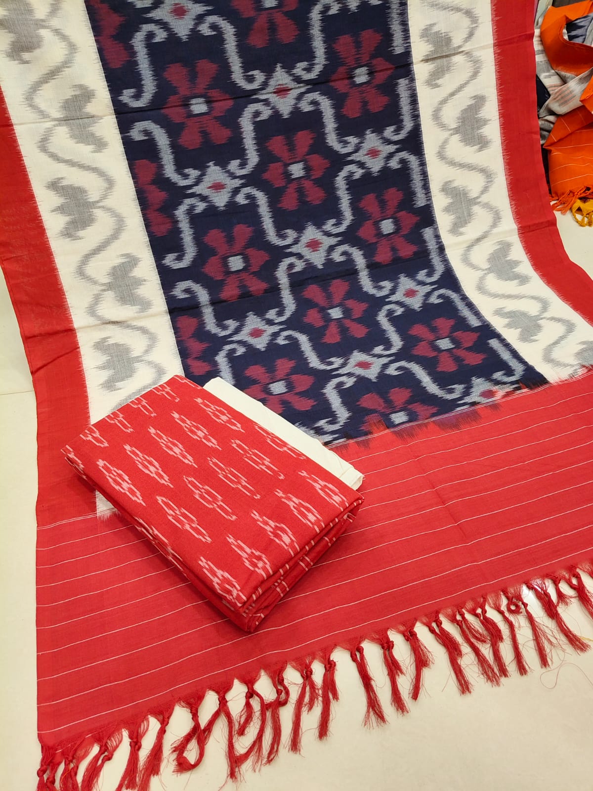 Pure Double Ikkat Cotton Unstitched Suit.