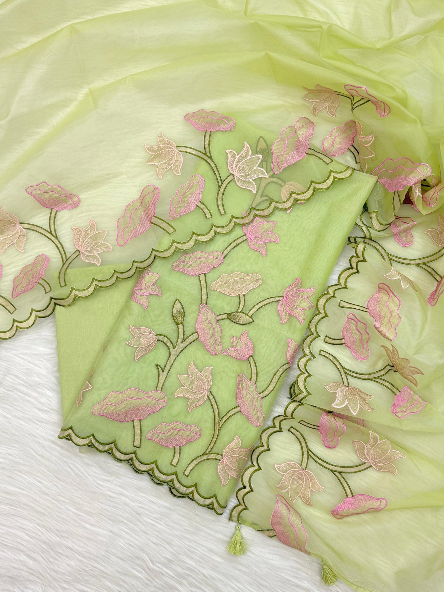 Banarasi Organza Silk Tissue Appliqué work Unstitched Suit