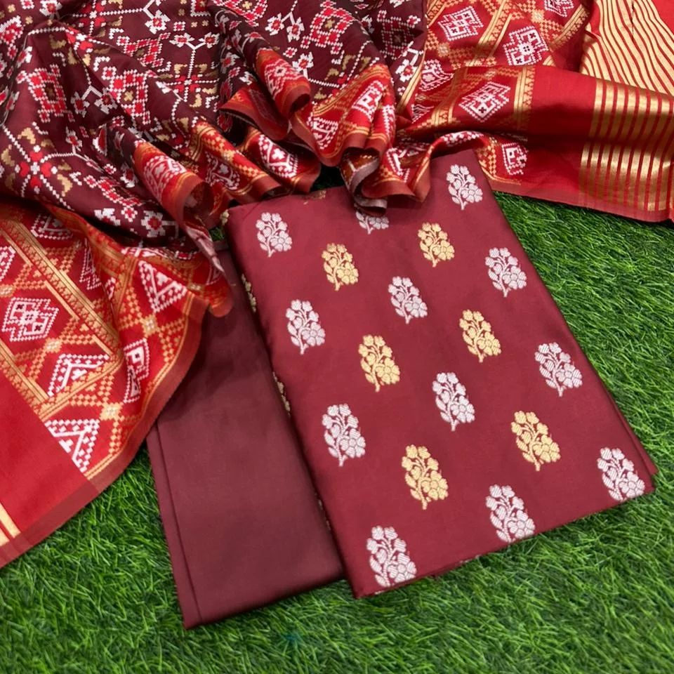 Banarasi Silk Unstitched Suit with Silk Dupatta