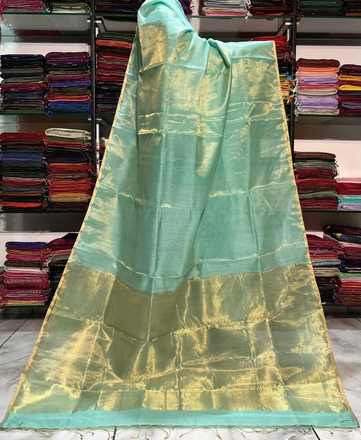 Tissue Linen Silk Saree with Blouse.