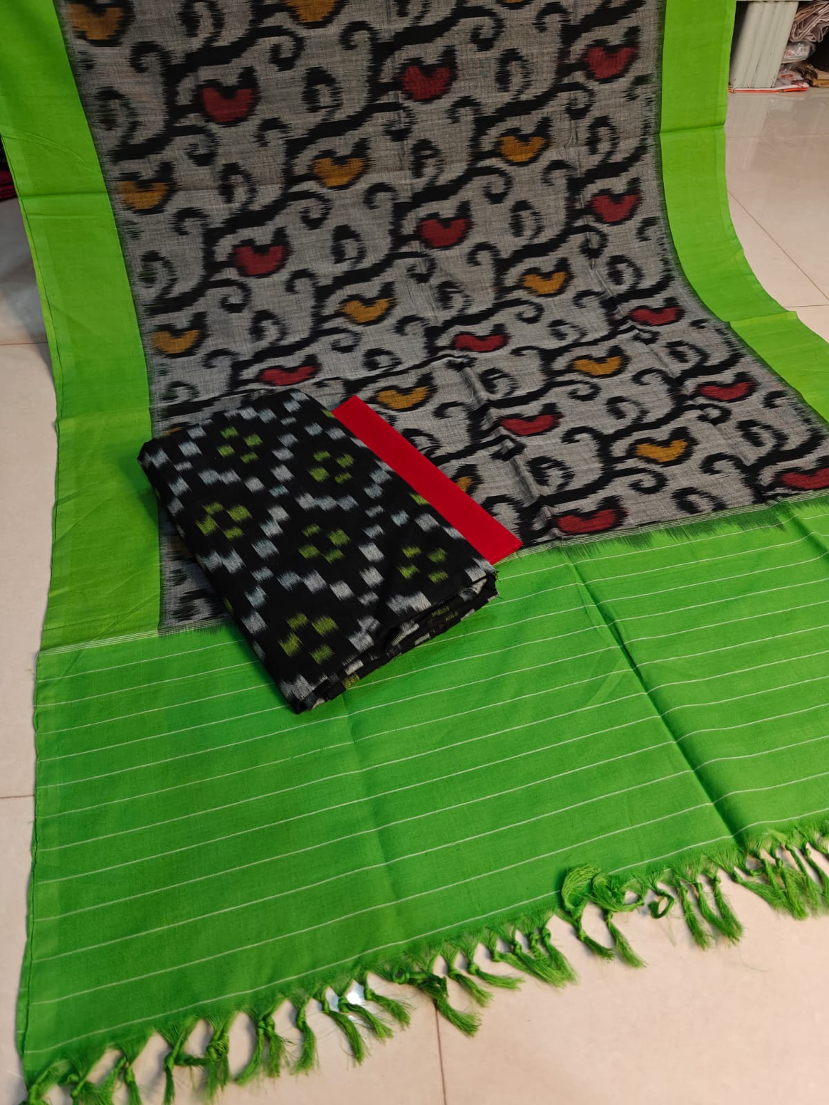 Pure Cotton Double Ikkat Unstitched Suit.