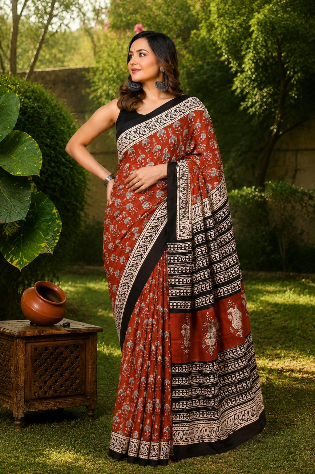 Pure Cotton Hand Block Printed Saree With Blouse.