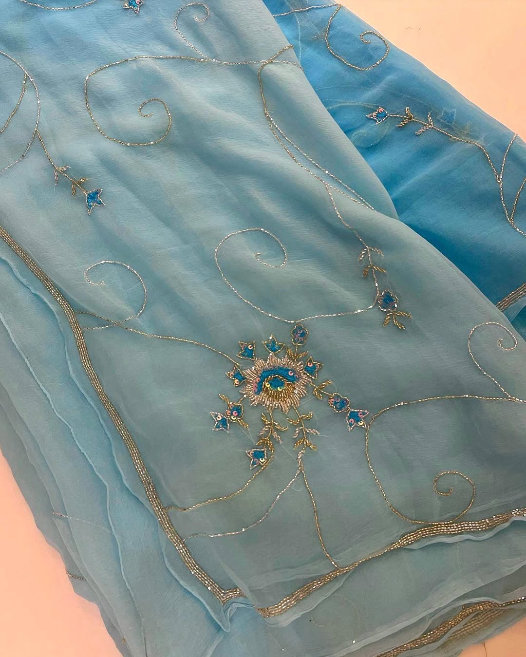 Pure Diamond Chiffon Beautiful Hand Work Saree