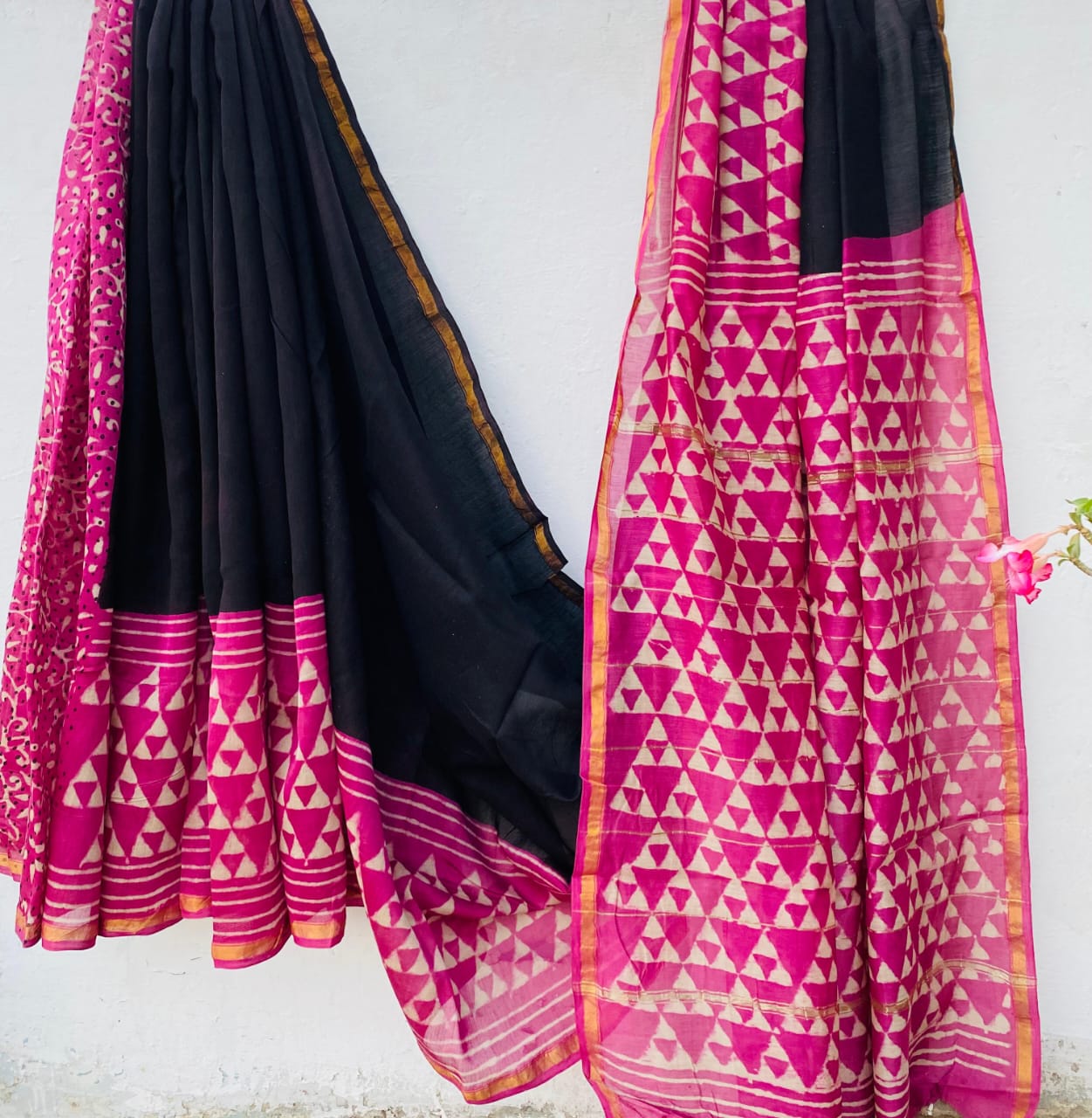 Pure Chanderi Silk Hand-block Printed Saree.
