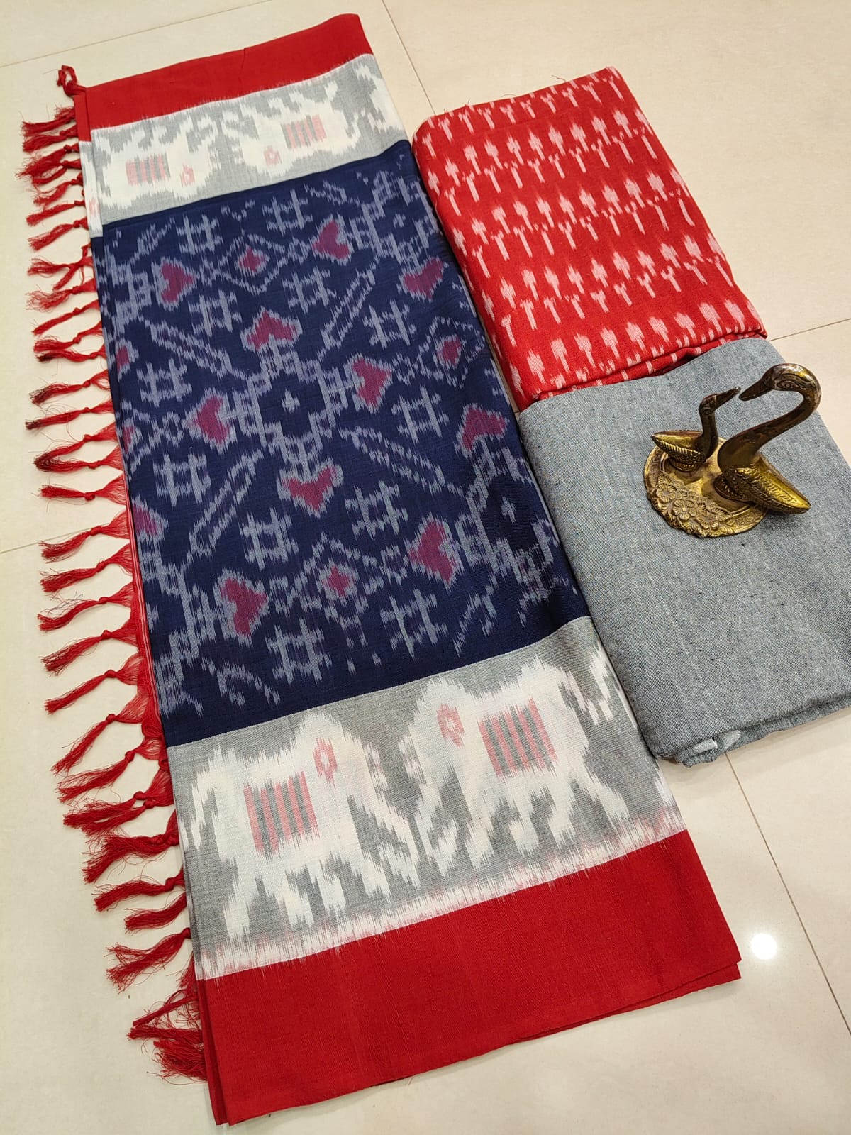 Beautiful Pure Cotton Double Ikkat Unstitched Suit.