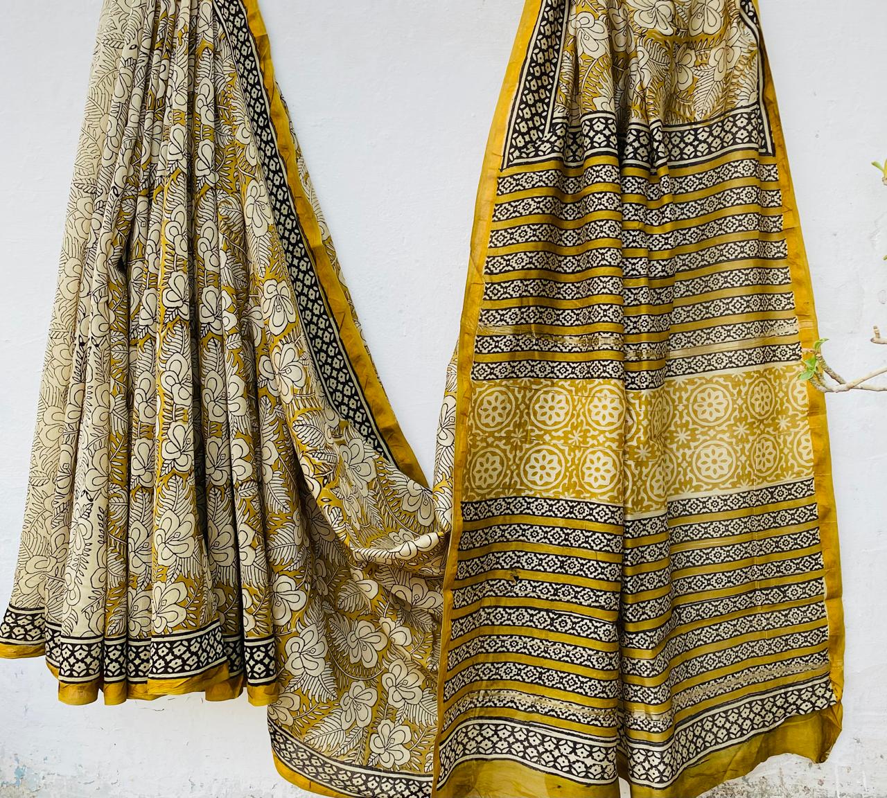 Pure Chanderi Silk Hand-block Printed Saree.