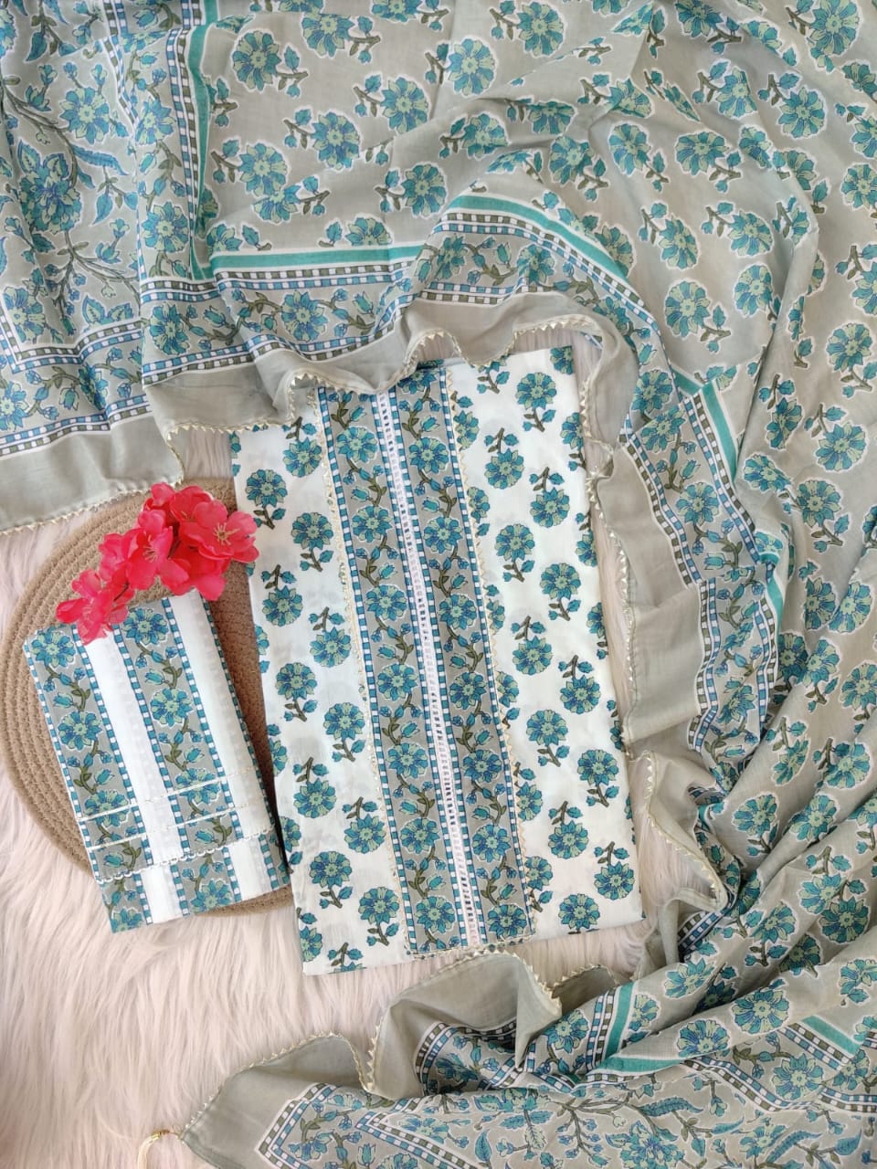 Beautiful Pure Cotton Hand Work Unstitched Suit