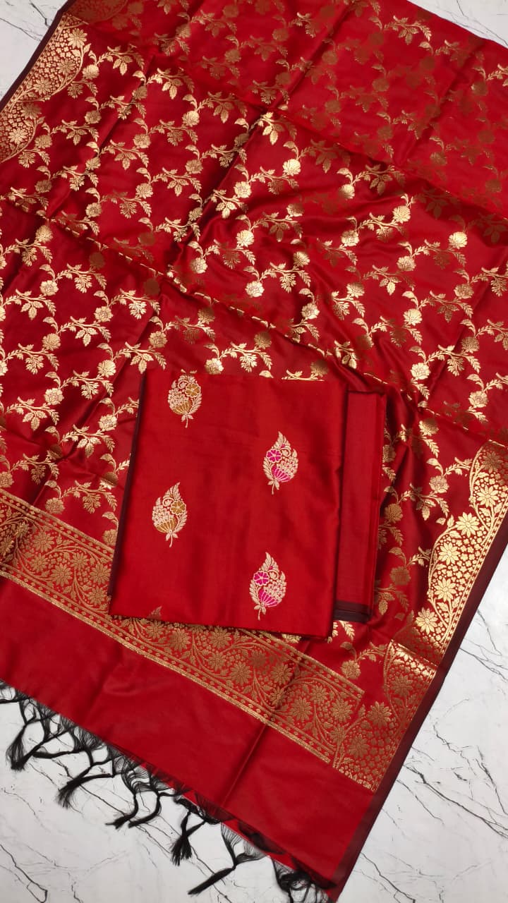 Banarasi Zari Work Unstitched Suit with Dupatta.