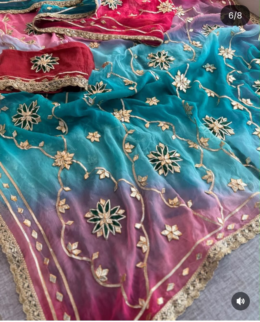 Pure Diamond Chiffon Gota Work Saree With Blouse.