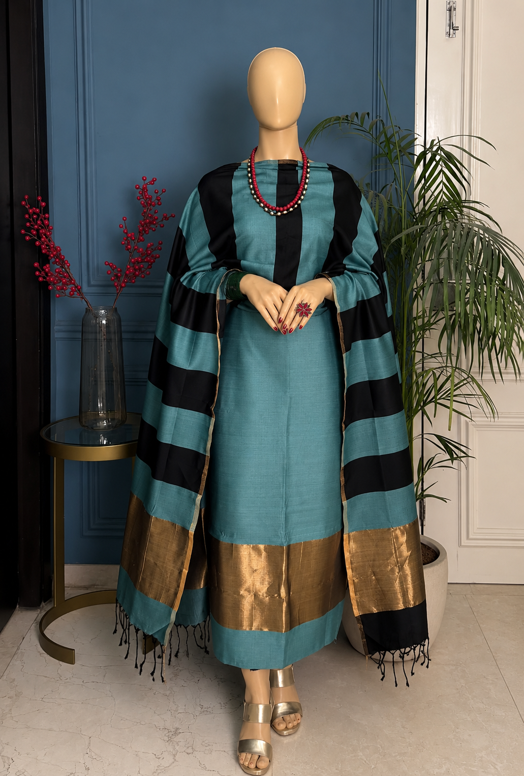 Pure Maheswari Silk Cotton Handwoven Unstitch Suit.