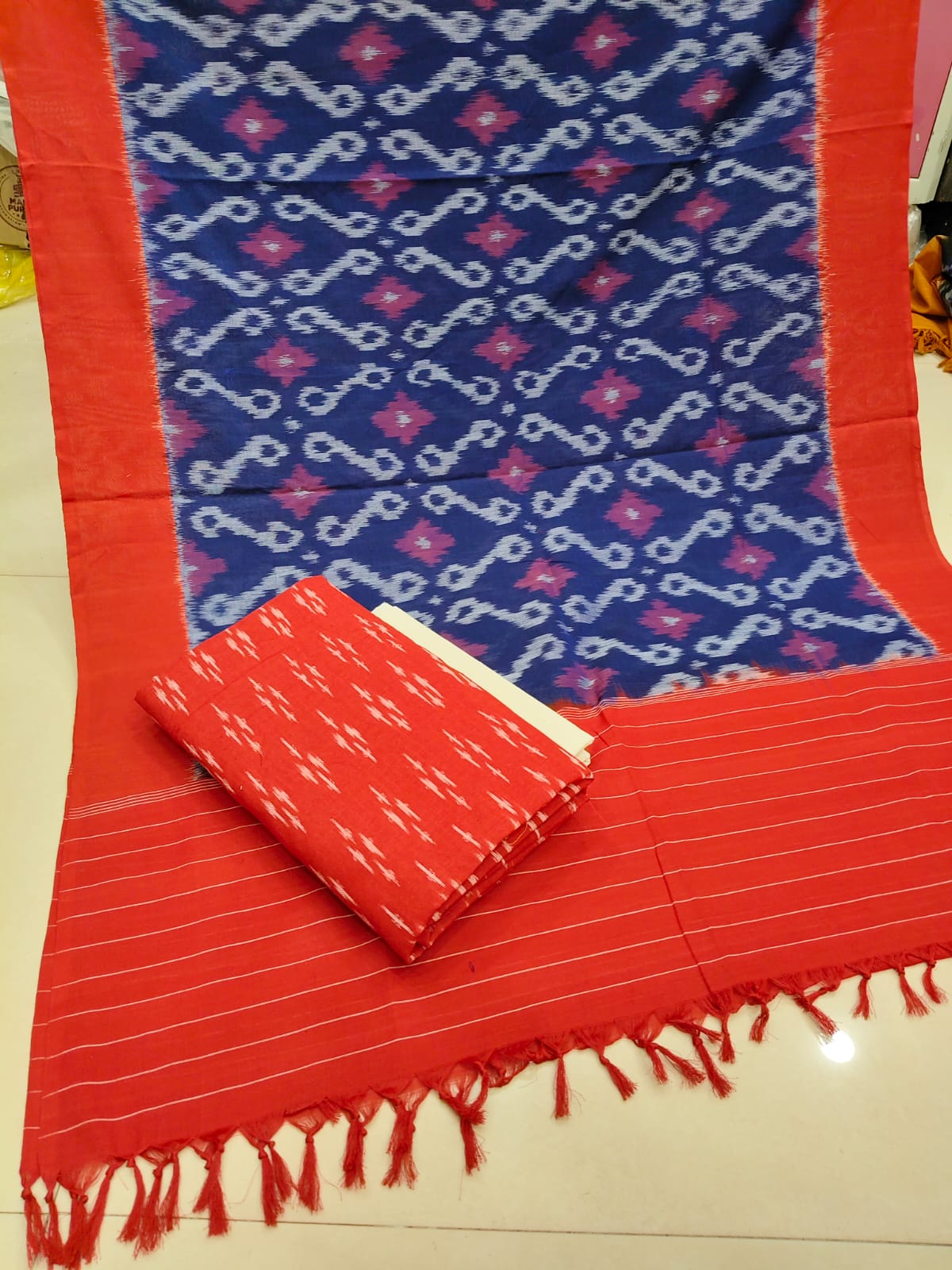 Pure Cotton Double Ikkat Unstitched Suit.
