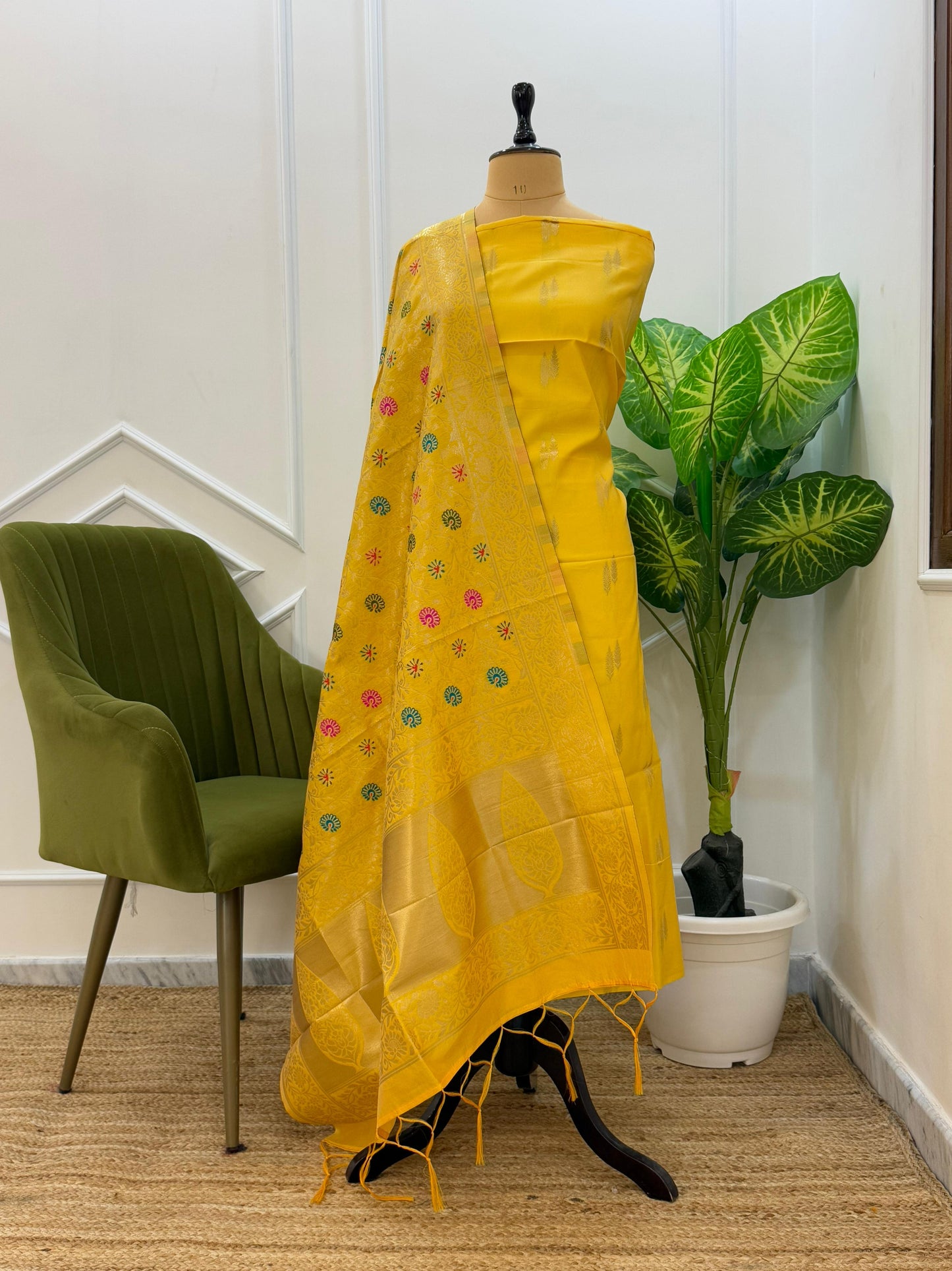 Banarasi Zari Work Unstitched Suit with Dupatta.