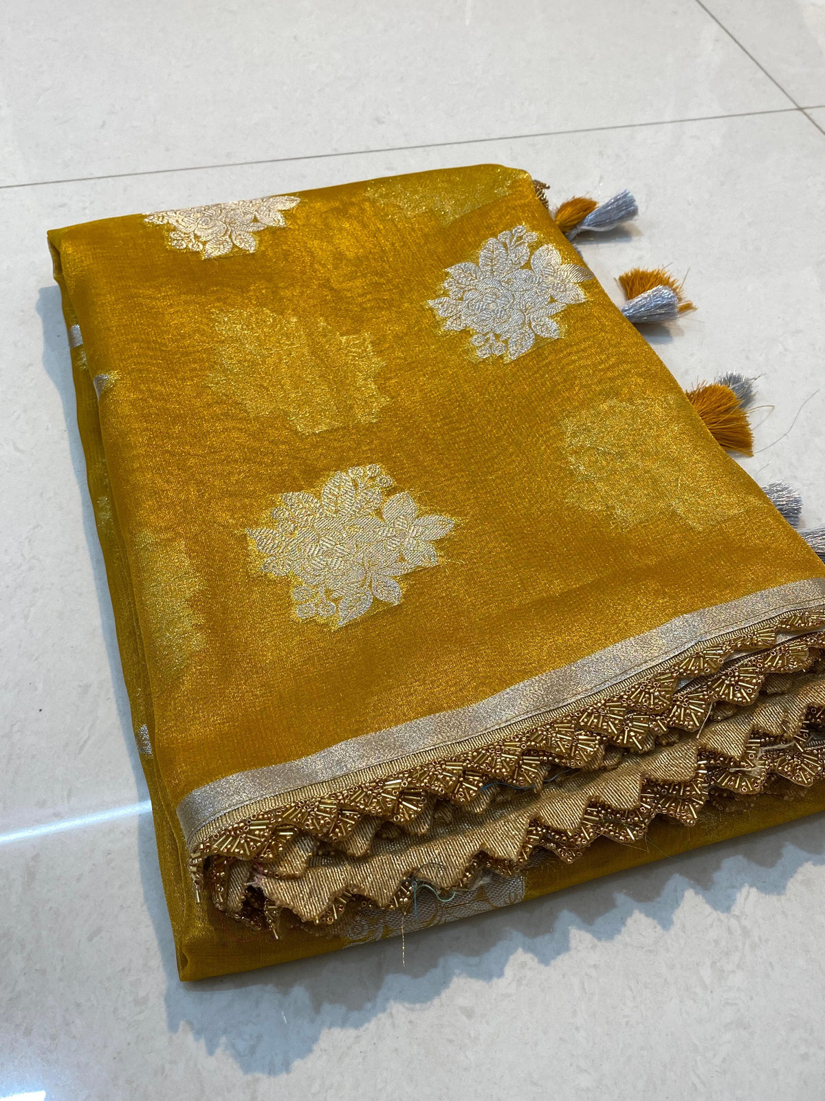 Banarasi Tissue Silk Saree With Heavy Lace Work
