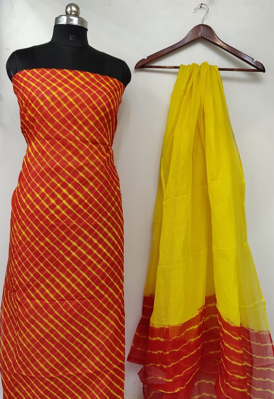 Pure Kota Doriya Leheriya Printed Unstitched Suits