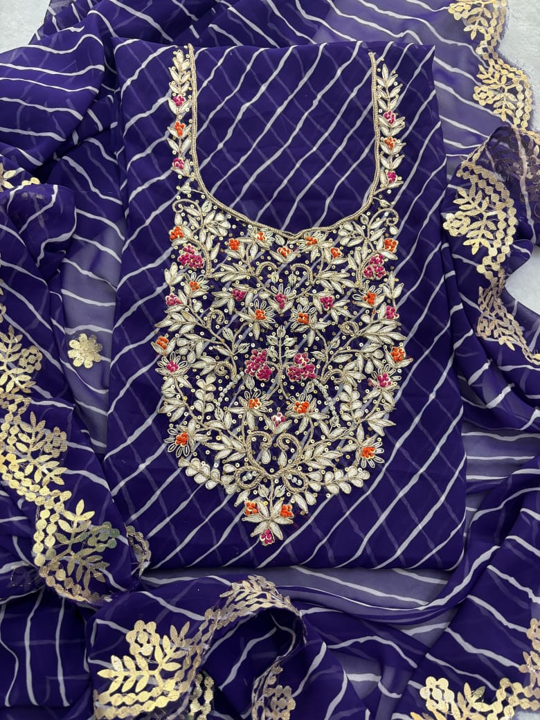 Georgette Gota pati Hand Work Unstitched Suit With Dupata.