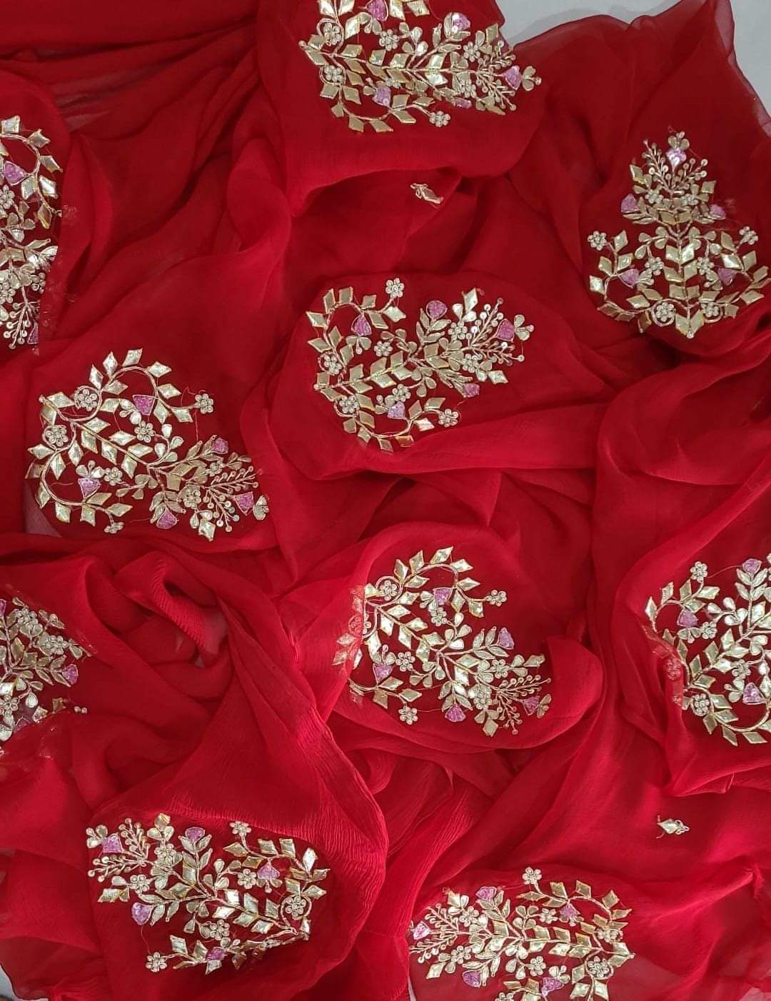 Pure Diamond Chiffon Gota Work Saree With Blouse.