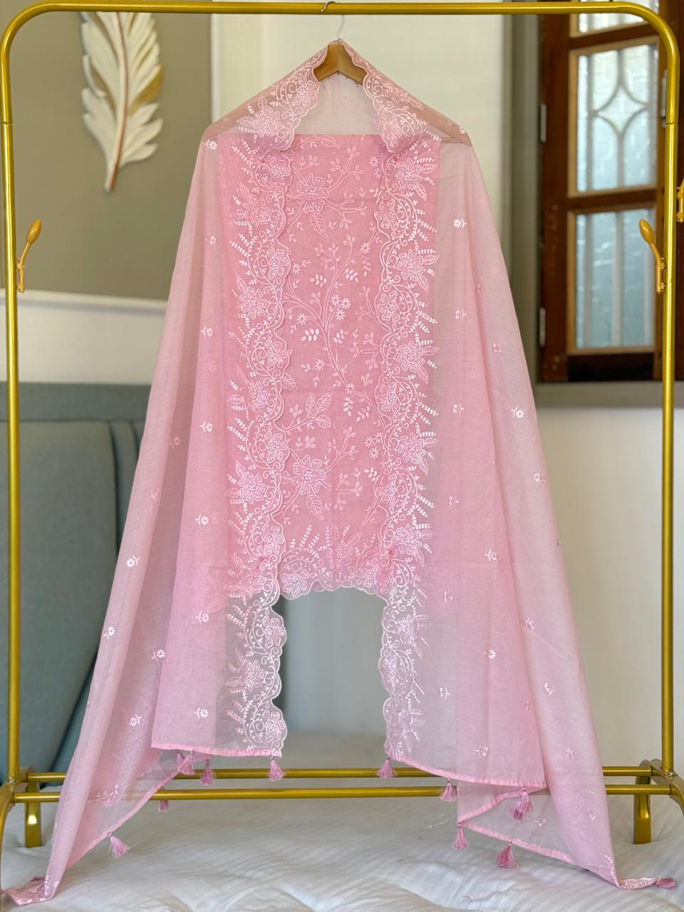 Pure Banarasi Chanderi Silk Embroidery Work Unstitched Suit.