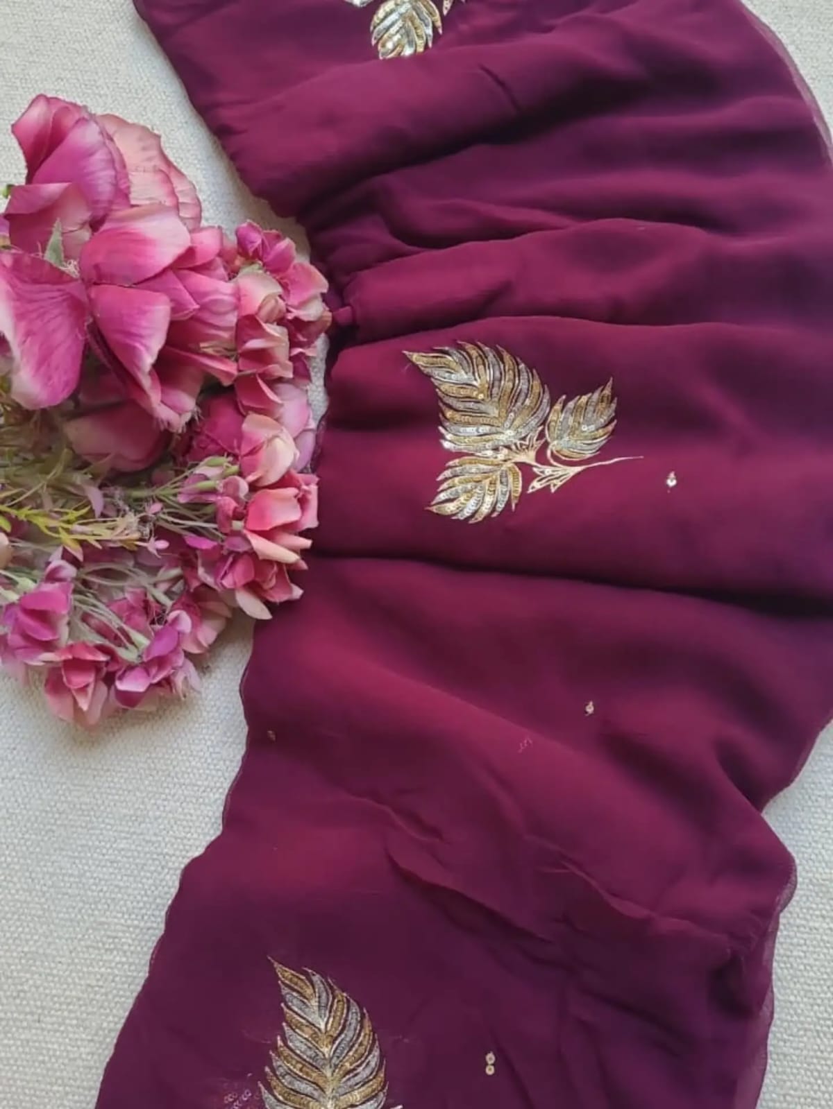 Pure Diamond Chiffon Hand Work Saree.