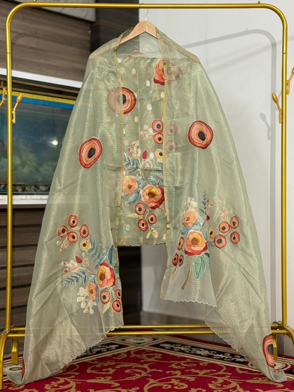 Banarasi Tissue Silk Appliqué work Unstitched Suit