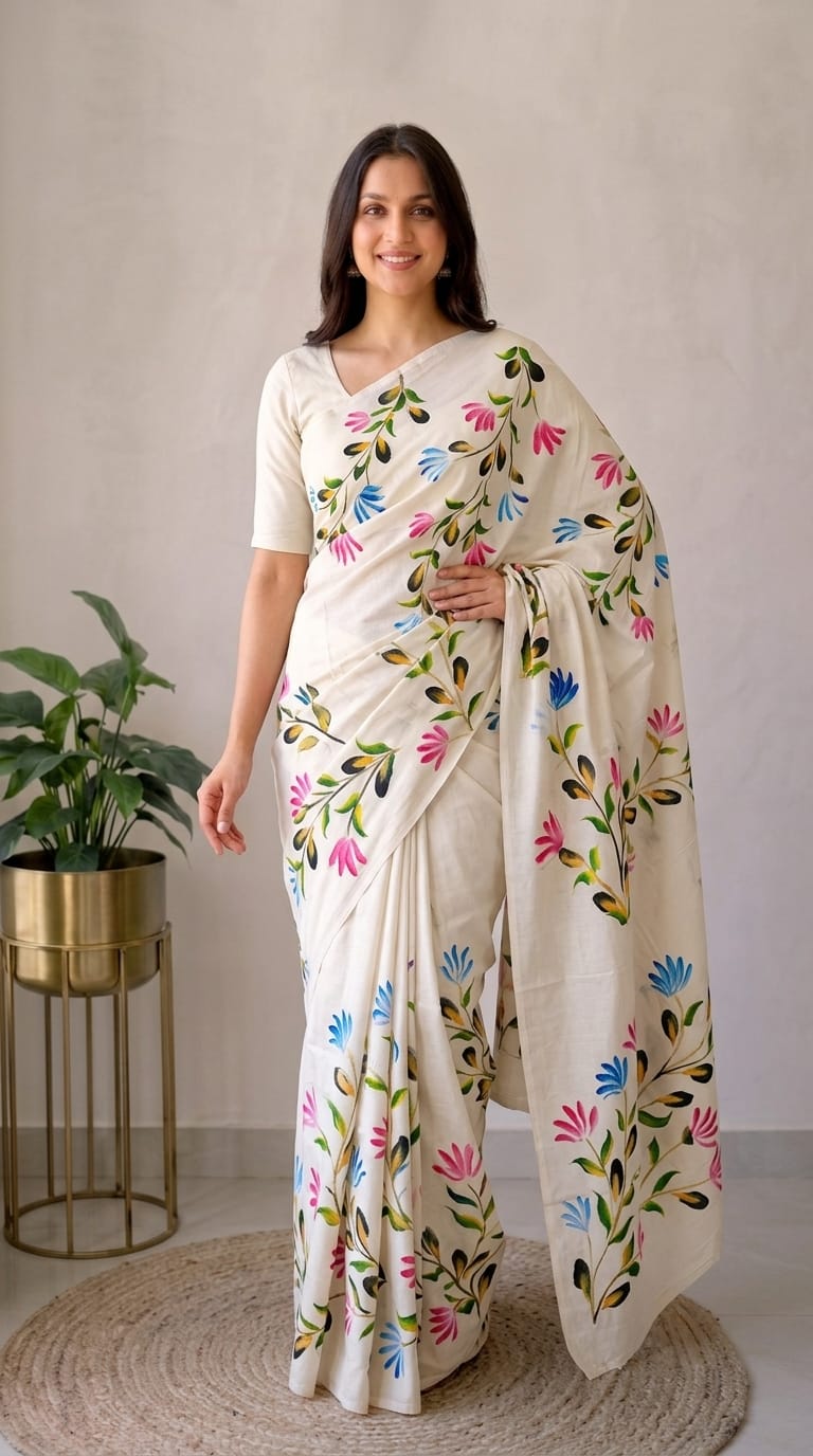 Pure Cotton Hand Block Printed Saree With Blouse.