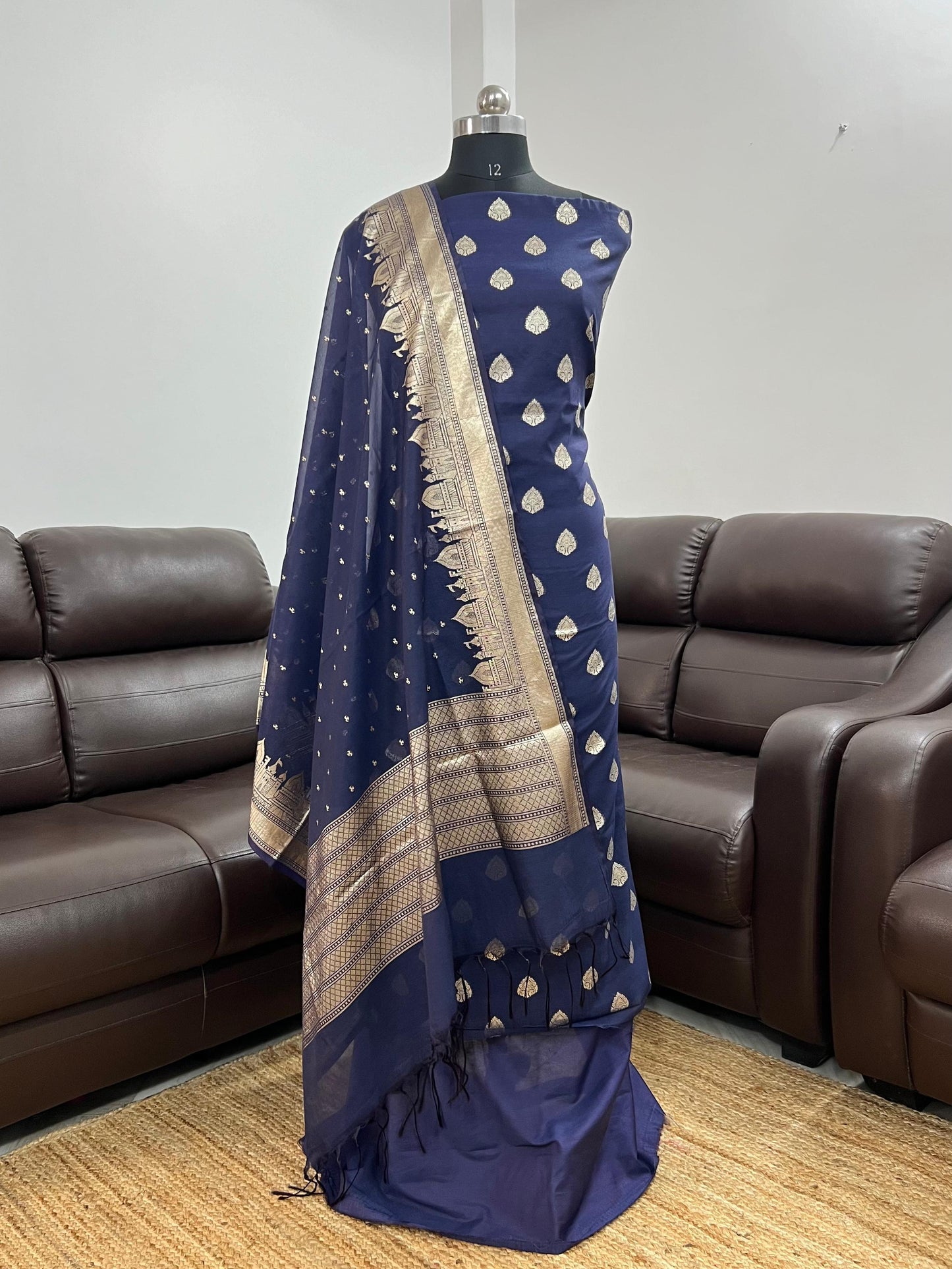 Exclusive Banarasi lorex Booti Unstitched Suits With Ganga Ghat Dupatta