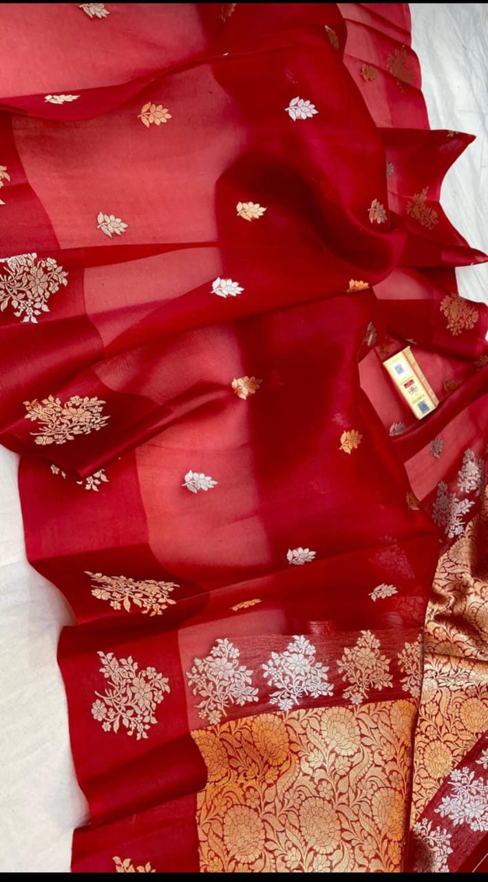 Pure Banarasi Handloom Kora Organza Silk Saree.